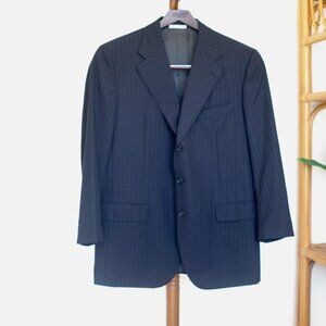 Belvest Mens Made-in-Italy Navy Pinstripe Super 100's Fine Wool 2-Piece Suit 46R